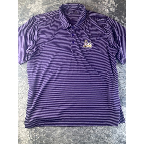Antigua JMU Dukes Polo Shirt Mens XXL Purple Striped Short Sleeve Performance - Picture 3 of 7